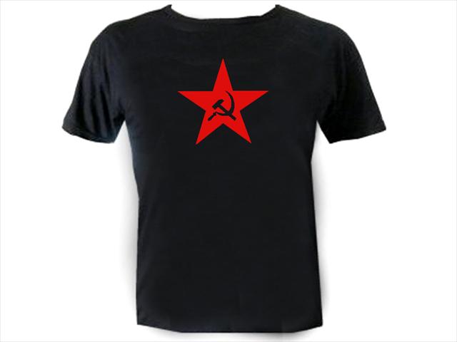 Russian USSr symbols Soviet star and sickle and hammer tee shirt